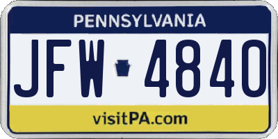 PA license plate JFW4840