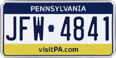 PA license plate JFW4841