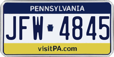 PA license plate JFW4845