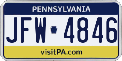 PA license plate JFW4846
