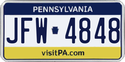 PA license plate JFW4848
