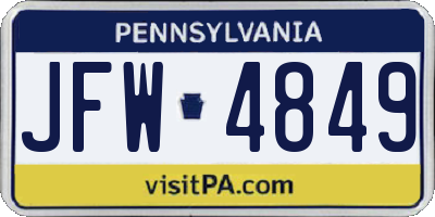 PA license plate JFW4849