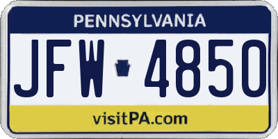 PA license plate JFW4850