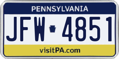 PA license plate JFW4851