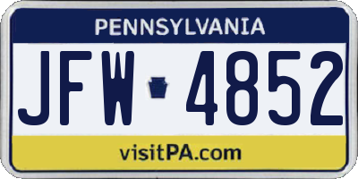PA license plate JFW4852