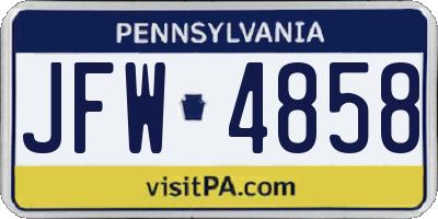 PA license plate JFW4858