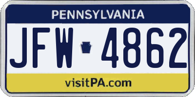 PA license plate JFW4862