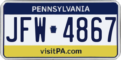 PA license plate JFW4867