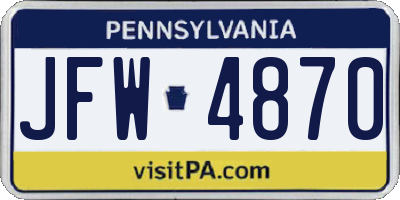 PA license plate JFW4870