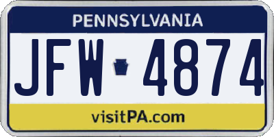 PA license plate JFW4874