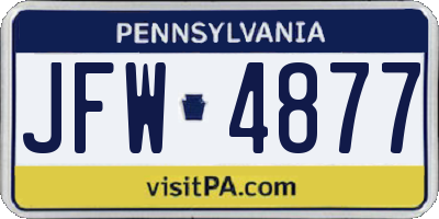 PA license plate JFW4877