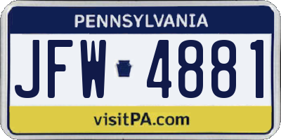 PA license plate JFW4881