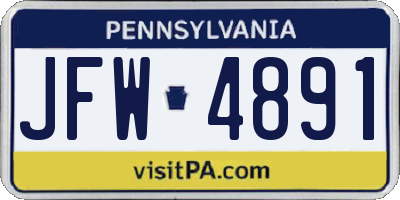 PA license plate JFW4891