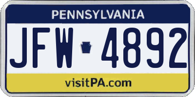 PA license plate JFW4892