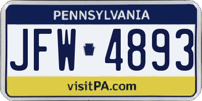 PA license plate JFW4893