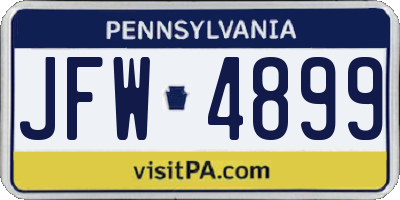 PA license plate JFW4899