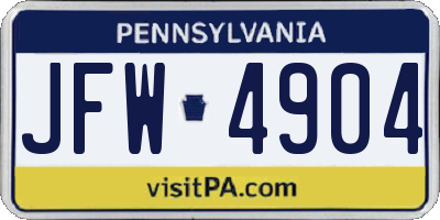 PA license plate JFW4904