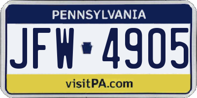 PA license plate JFW4905