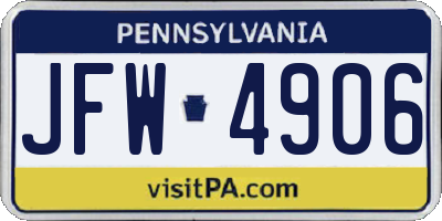 PA license plate JFW4906
