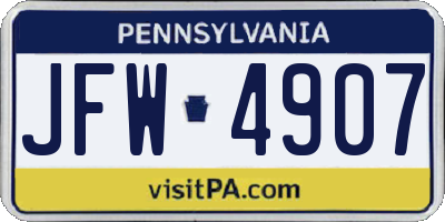 PA license plate JFW4907