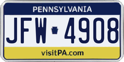 PA license plate JFW4908