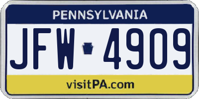 PA license plate JFW4909