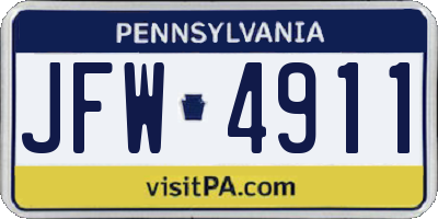 PA license plate JFW4911