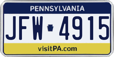PA license plate JFW4915