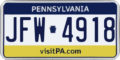PA license plate JFW4918
