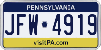 PA license plate JFW4919