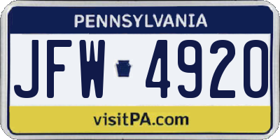 PA license plate JFW4920