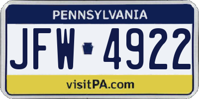 PA license plate JFW4922