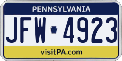 PA license plate JFW4923