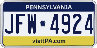 PA license plate JFW4924