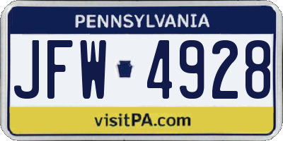 PA license plate JFW4928