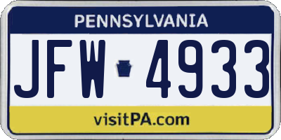 PA license plate JFW4933