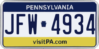 PA license plate JFW4934