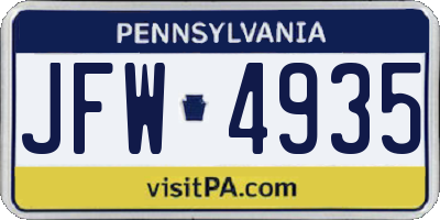 PA license plate JFW4935