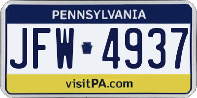 PA license plate JFW4937