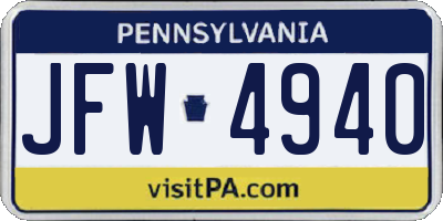 PA license plate JFW4940