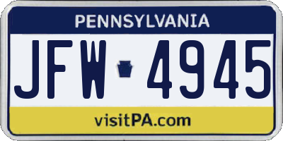PA license plate JFW4945