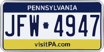 PA license plate JFW4947