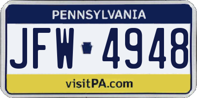 PA license plate JFW4948