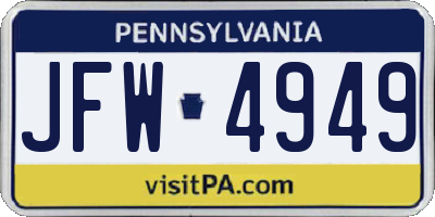 PA license plate JFW4949