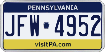 PA license plate JFW4952