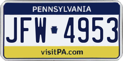 PA license plate JFW4953