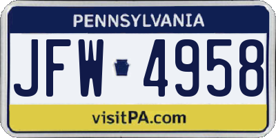 PA license plate JFW4958