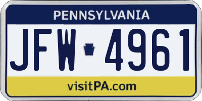 PA license plate JFW4961