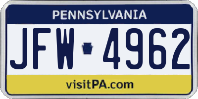 PA license plate JFW4962