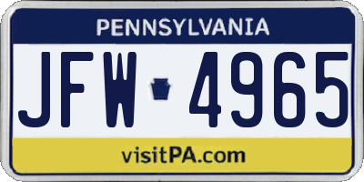 PA license plate JFW4965